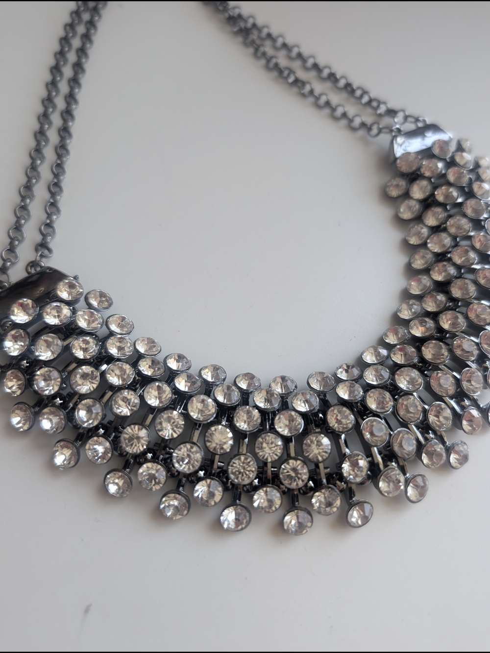 Rhinestone Bib Necklace - Silver Tone Sparkle